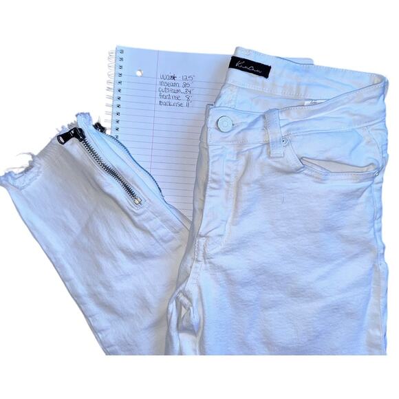 KanCan LA jeans 27” Opaque white denim sleek skinny cut raw hem zipper details - Picture 12 of 12